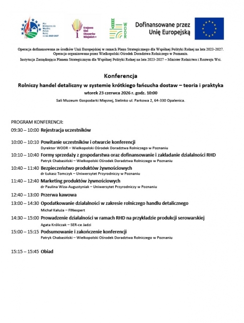 obrazek wgspgezpłatna konferencja „Rolniczy handel detaliczny w systemie krótkiego łańcucha dostaw