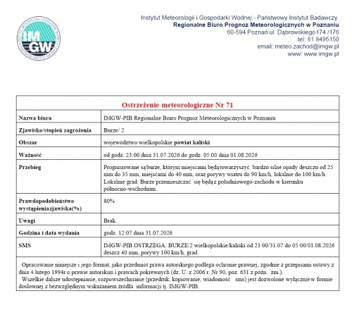 obrazek oswszeżenie meteorologiczne - burze wiecej