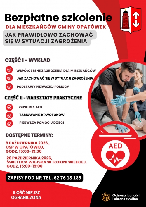 Zdjęcie do aktualności:  Bezpłatne szkolenie dla mieszkańców: Jak prawidłowo zachować się w sytuacji zagrożenia wiecej